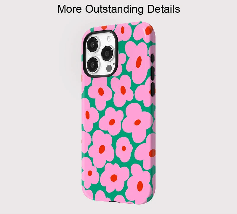Pink Floral iPhone Case – Shockproof Dual Layer MagSafe Cover
