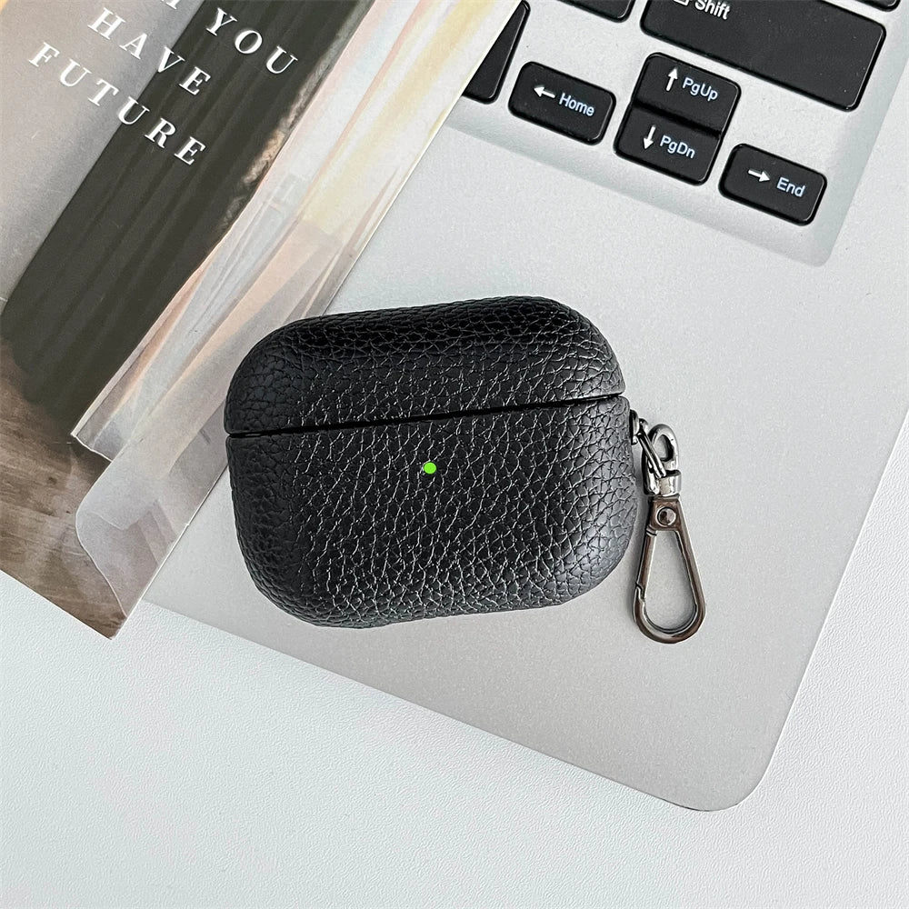 Custom Initial Leather AirPods Case Personalized Name Engraved Cover with Keychain