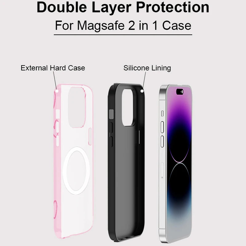 Pink Heart iPhone Case – Shockproof Dual Layer MagSafe Compatible Cover