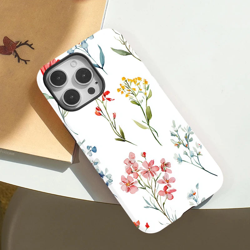 Minimal Floral iPhone Case – White Aesthetic Shockproof Cover