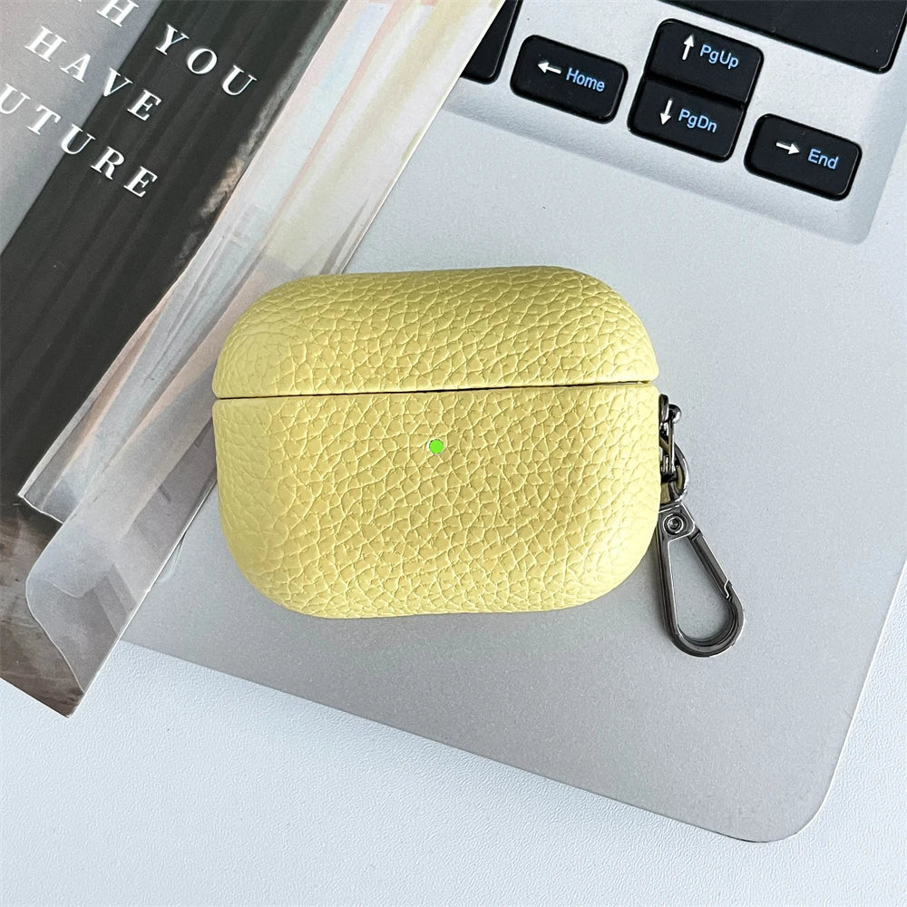 Custom Initial Leather AirPods Case Personalized Name Engraved Cover with Keychain