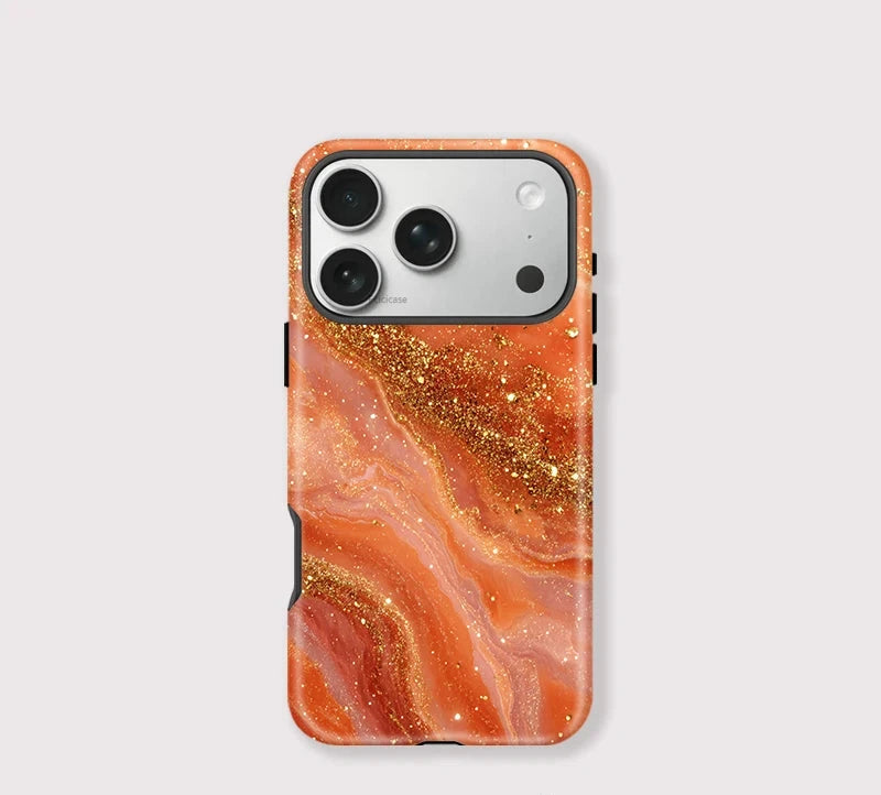 Orange Marble iPhone Case – Luxury Shockproof MagSafe Cover