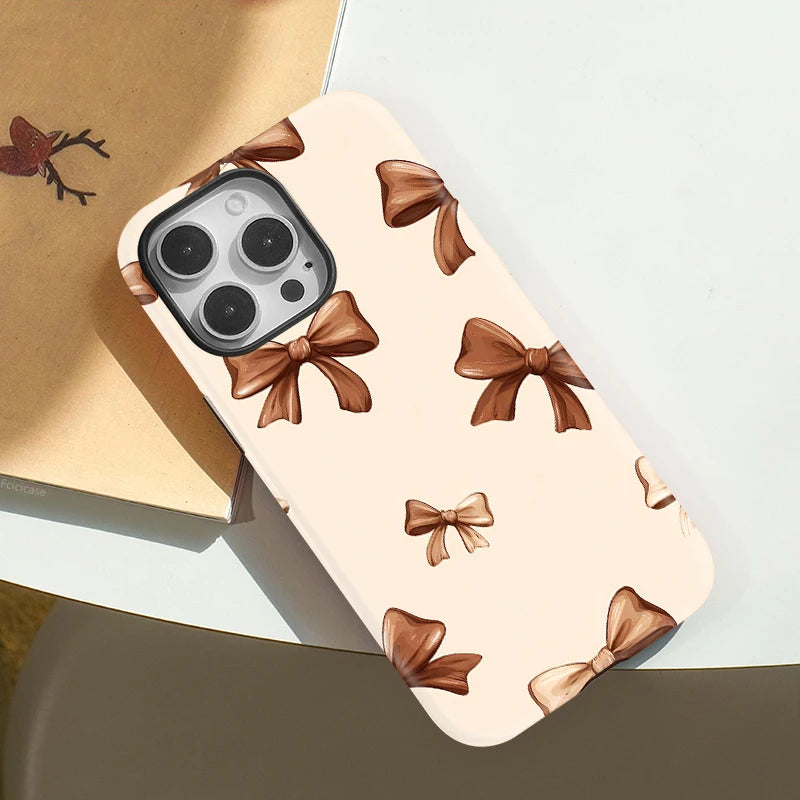 Beige Bow iPhone Case – Coquette Shockproof MagSafe Cover