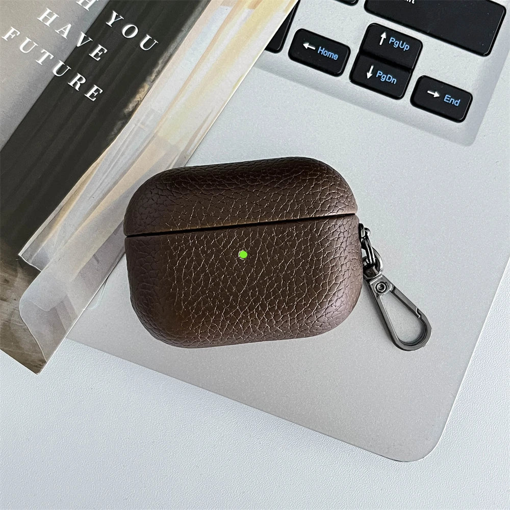 Custom Initial Leather AirPods Case Personalized Name Engraved Cover with Keychain