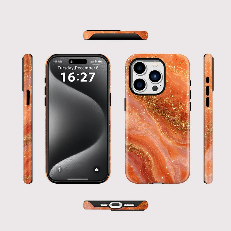 Orange Marble iPhone Case – Luxury Shockproof MagSafe Cover