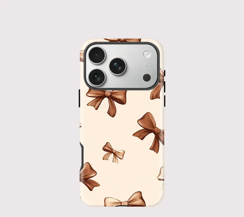 Beige Bow iPhone Case – Coquette Shockproof MagSafe Cover