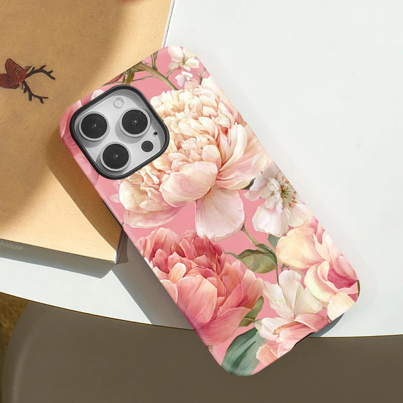 Pink Peony Floral iPhone Case – Shockproof Aesthetic Cover