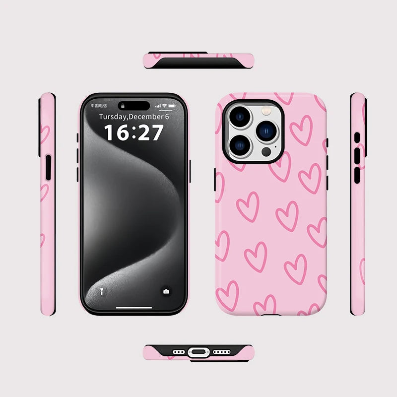 Pink Heart iPhone Case – Shockproof Dual Layer MagSafe Compatible Cover