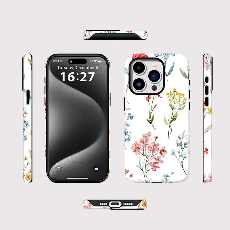Minimal Floral iPhone Case – White Aesthetic Shockproof Cover