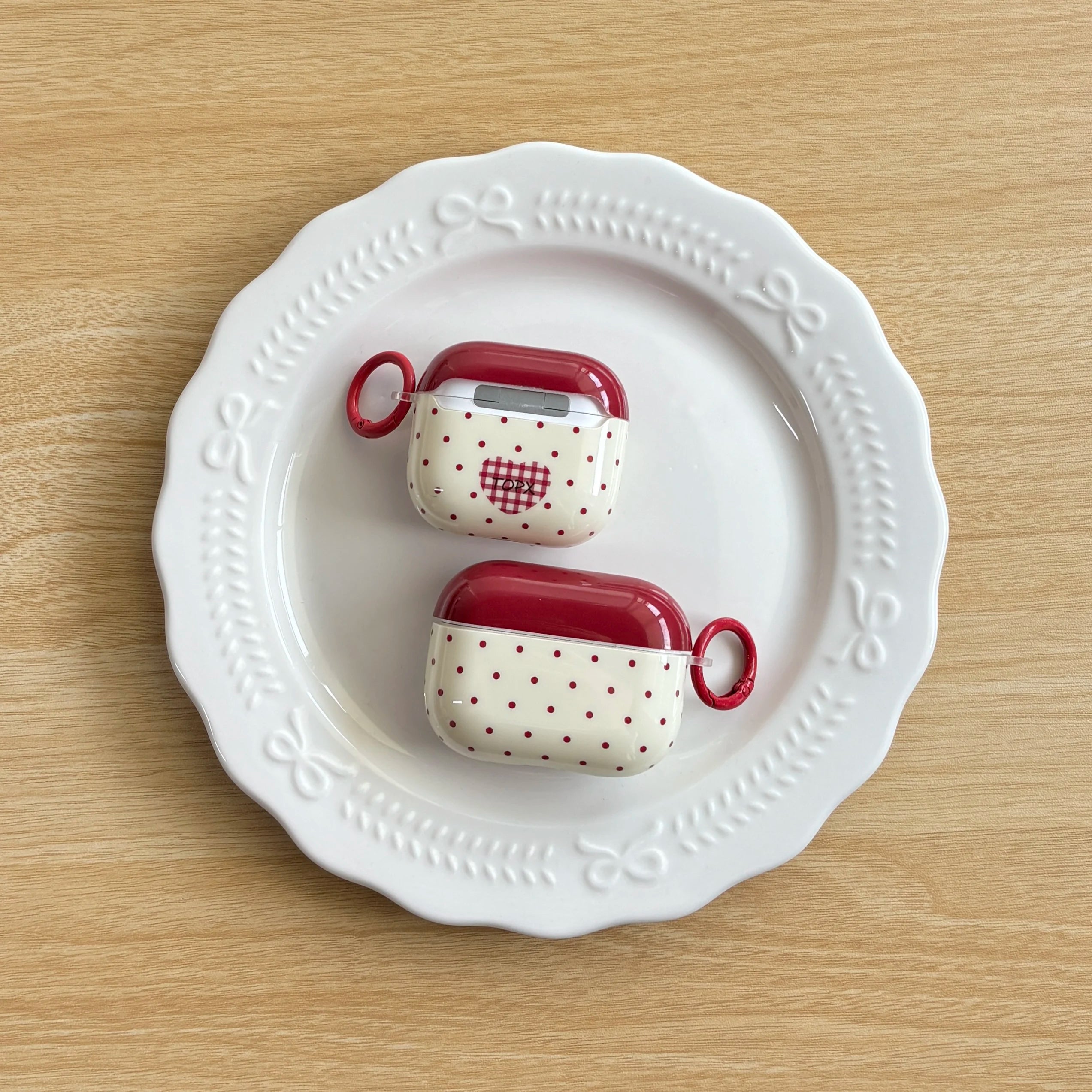 Cute Red Polka Dot Heart AirPods Case – Aesthetic Protective Cover Main image