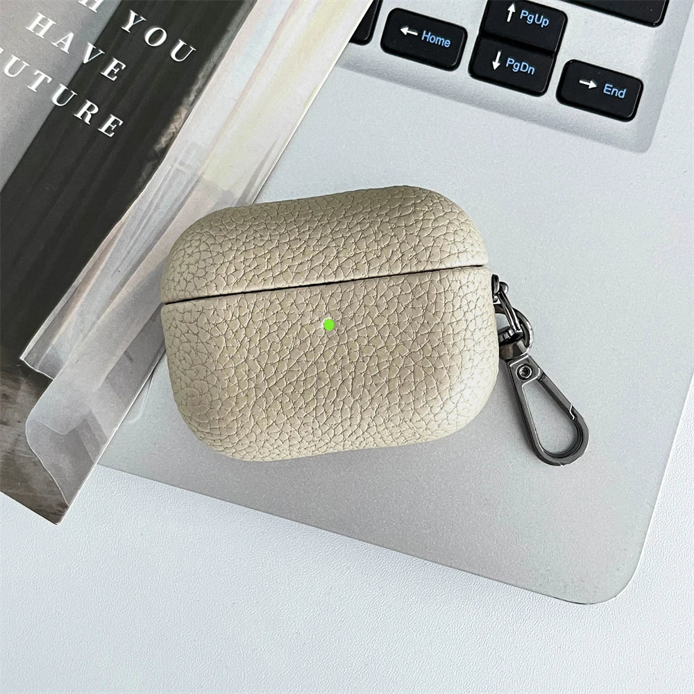 Custom Initial Leather AirPods Case Personalized Name Engraved Cover with Keychain