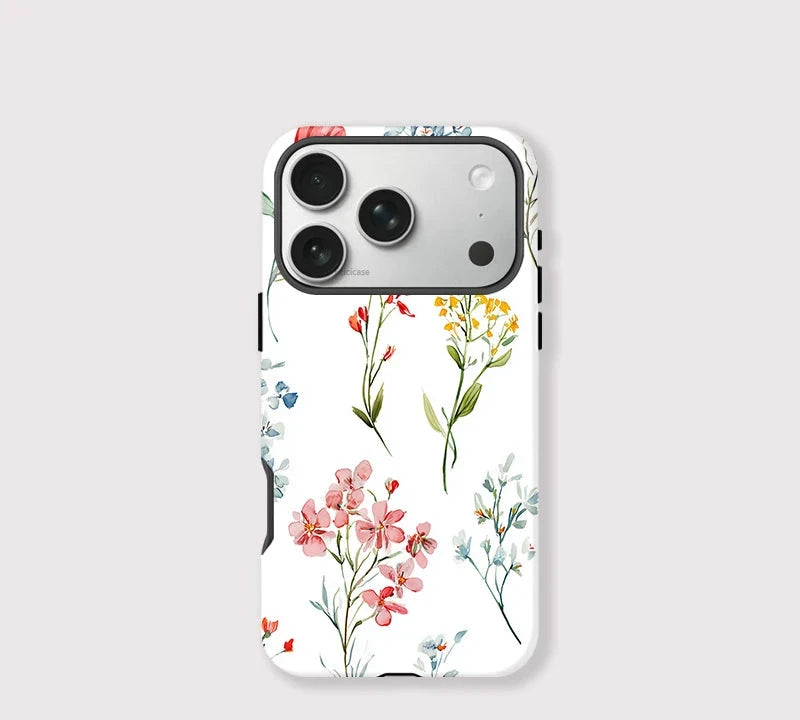 Minimal Floral iPhone Case – White Aesthetic Shockproof Cover