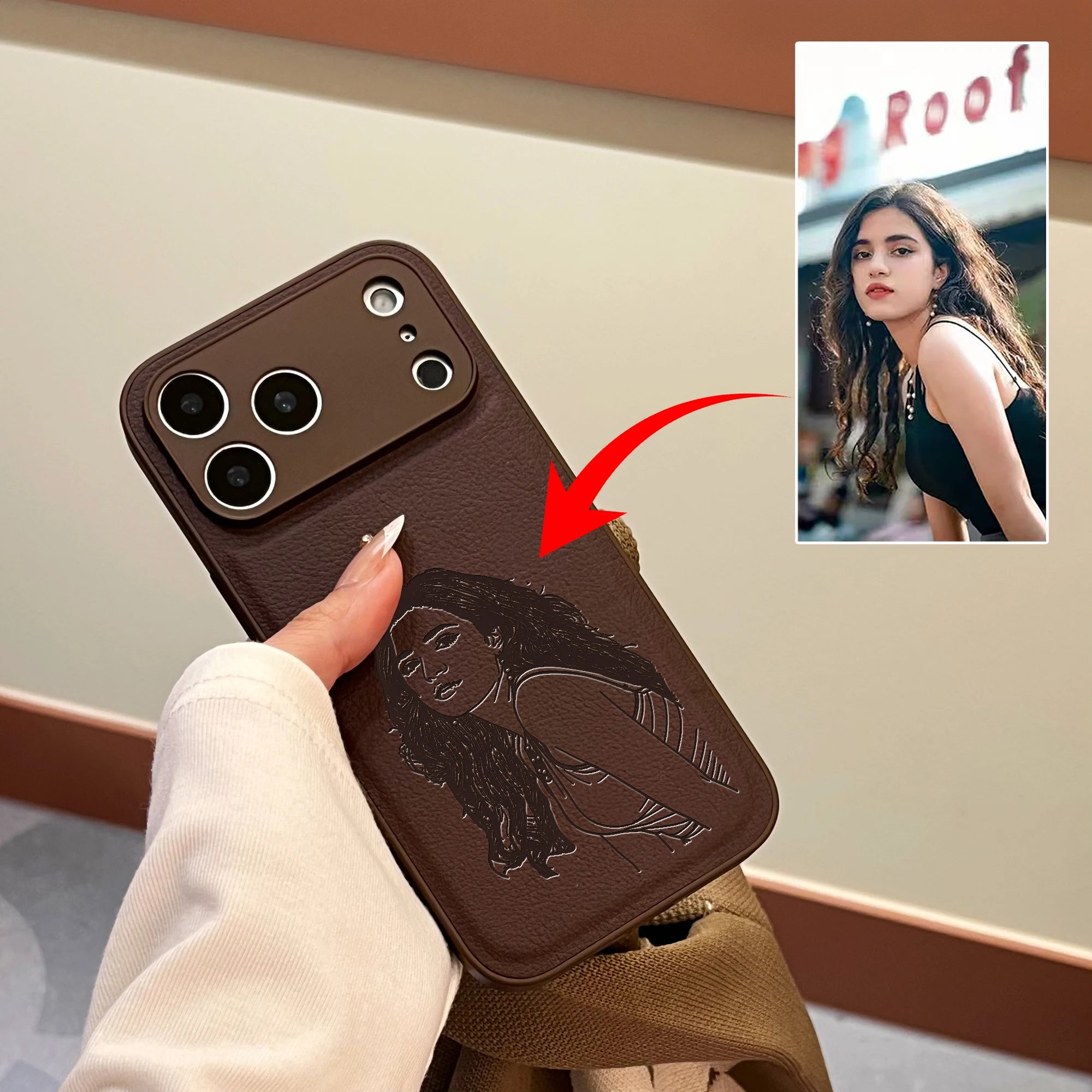Custom Photo Engraved Leather Phone Case – Personalized Image Case Secondary image
