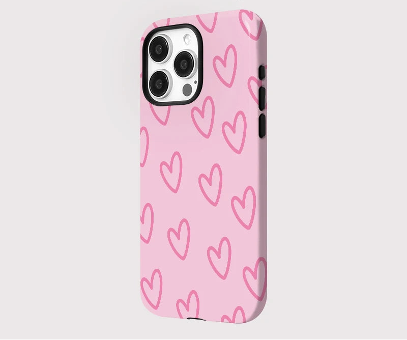 Pink Heart iPhone Case – Shockproof Dual Layer MagSafe Compatible Cover