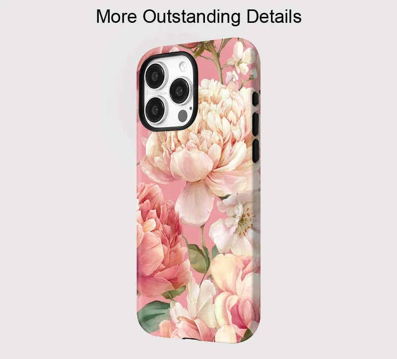 Pink Peony Floral iPhone Case – Shockproof Aesthetic Cover