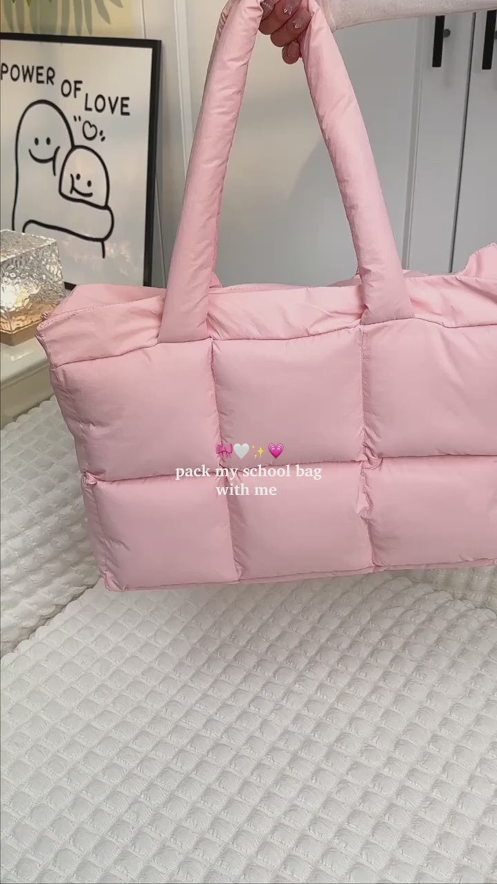 Puffy Quilted Tote Bag – Large Puffer Laptop Shoulder Bag