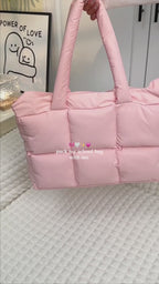 Puffy Quilted Tote Bag – Large Puffer Laptop Shoulder Bag